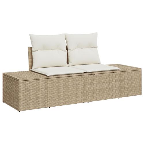 8 Delers Have Sofa Sæt med Puder Beige Poly Rattan Akacia&& 2-Sæders Have Sofa med Opbevaring & Puder Beige Poly Rattan&& 3 Delers Have Spise Sæt med Puder Beige Poly Rattan Akacia