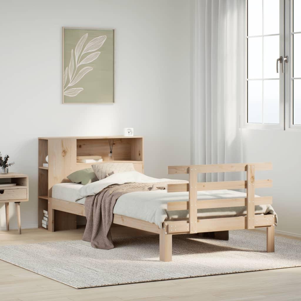 Seng med reol uden madras 75x190 cm massivt fyrretræ billede