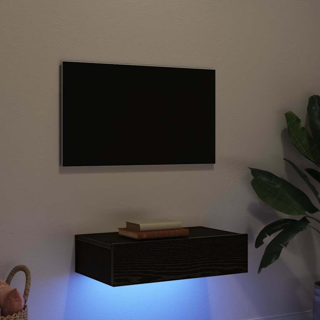 TV-skab med LED-lys sort egetræ 60x35x15,5 cm