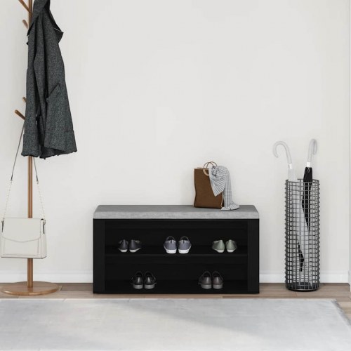 Skobænk sort egetræ 100x35x45 cm konstrueret træ