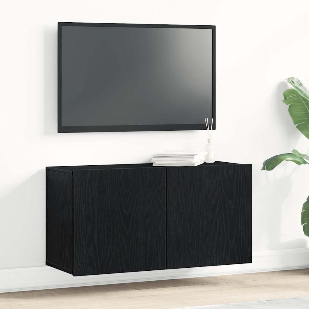 TV-skab sort egetræ 80x30x41 cm konstrueret træ billede