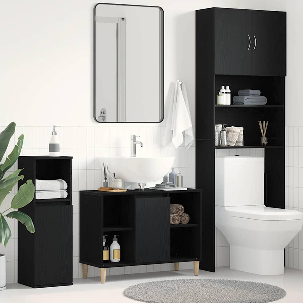 Vaskskab i sort eg 80×33×60 cm - konstrueret træ billede