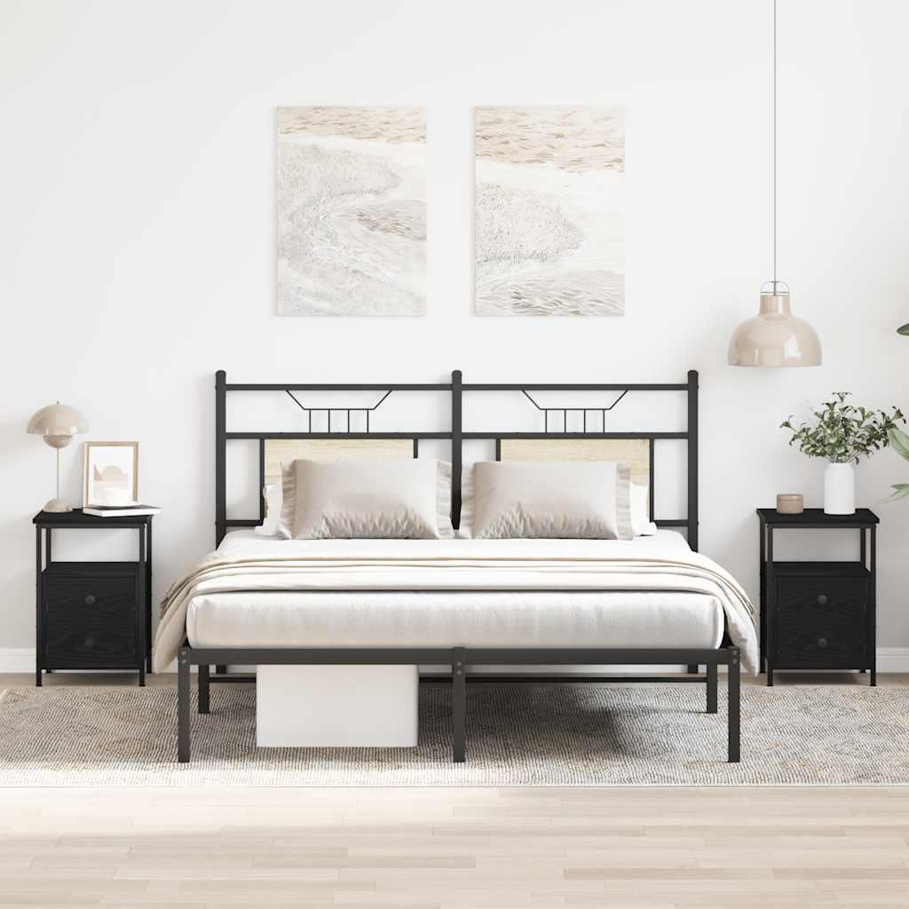 Sengeborde 2 stk. sort eg 34x35,5x50 cm konstrueret træ
