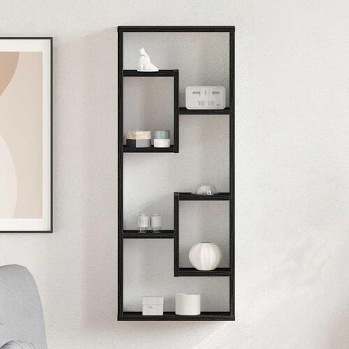 Vægreol sort egetræ 36x16x90 cm konstrueret træ