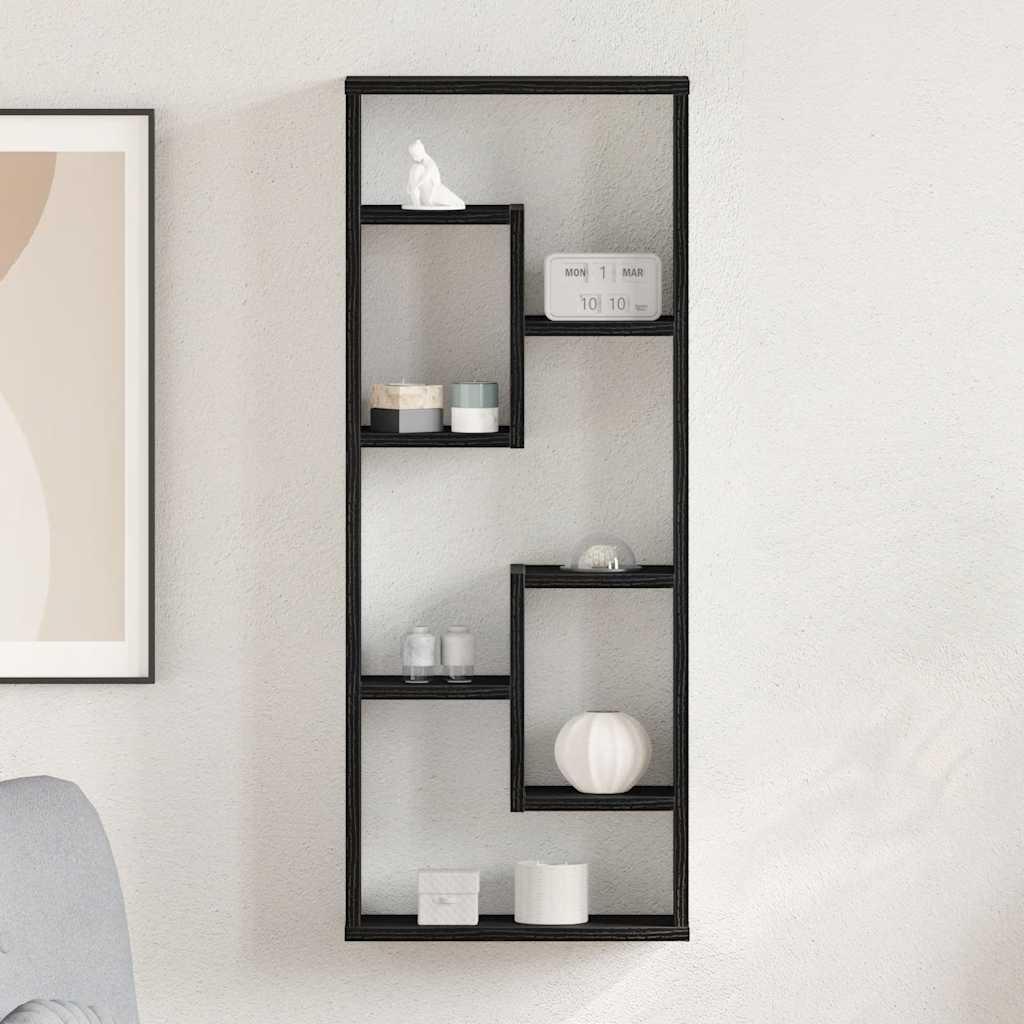 Vægreol sort egetræ 36x16x90 cm konstrueret træ