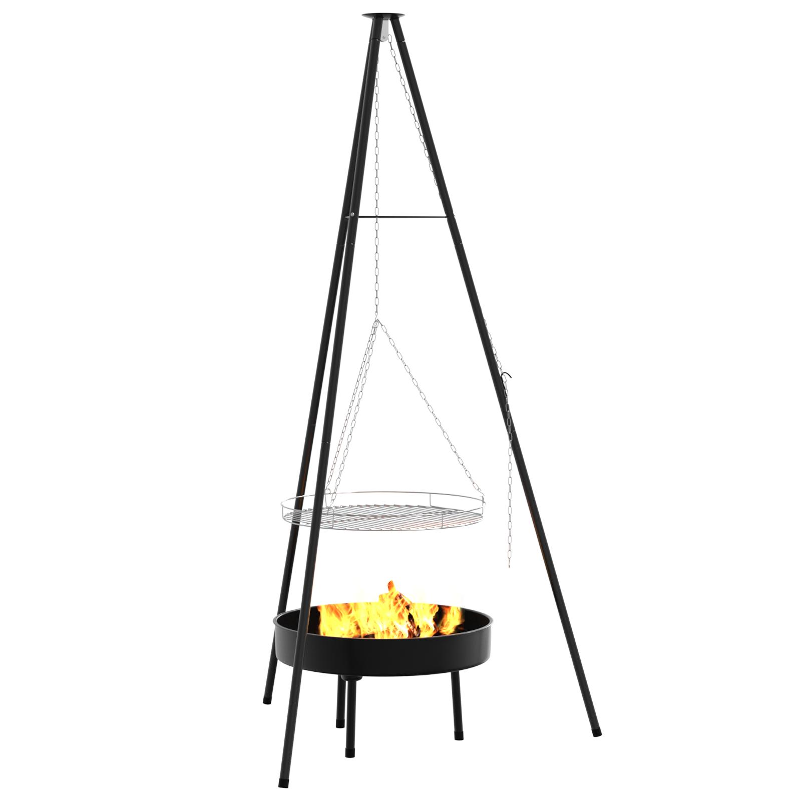 Lejrplads Madlavnings Tripod med Grillrist og Fire Tray 170 cm
