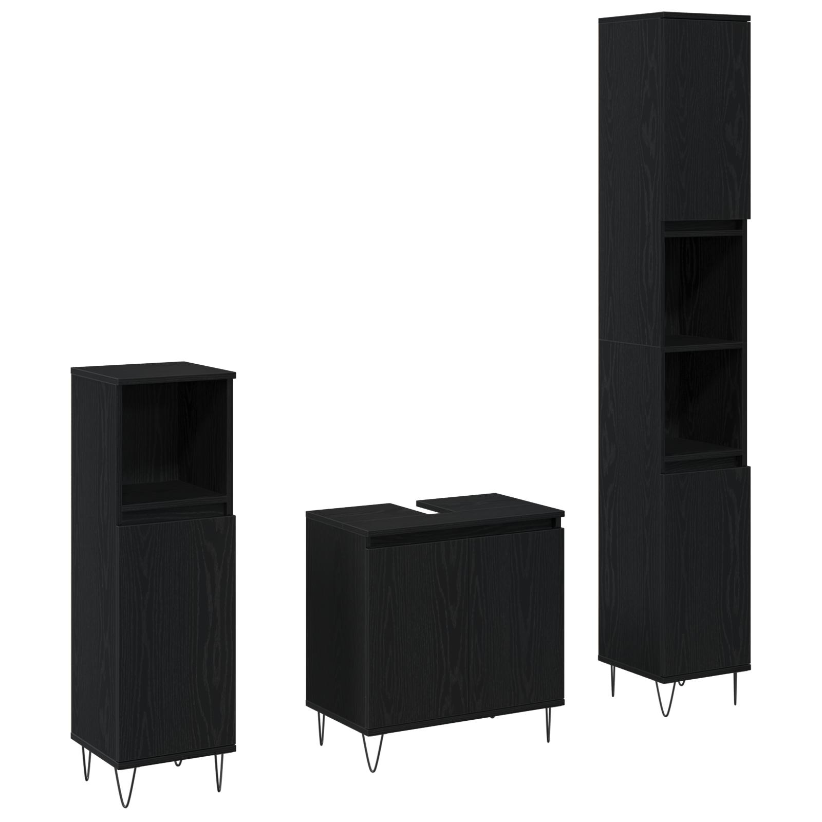 Badeværelsesmøbel Sæt Med Dør 3 Dele Sort Eg 30 X 30 X 190 Cm