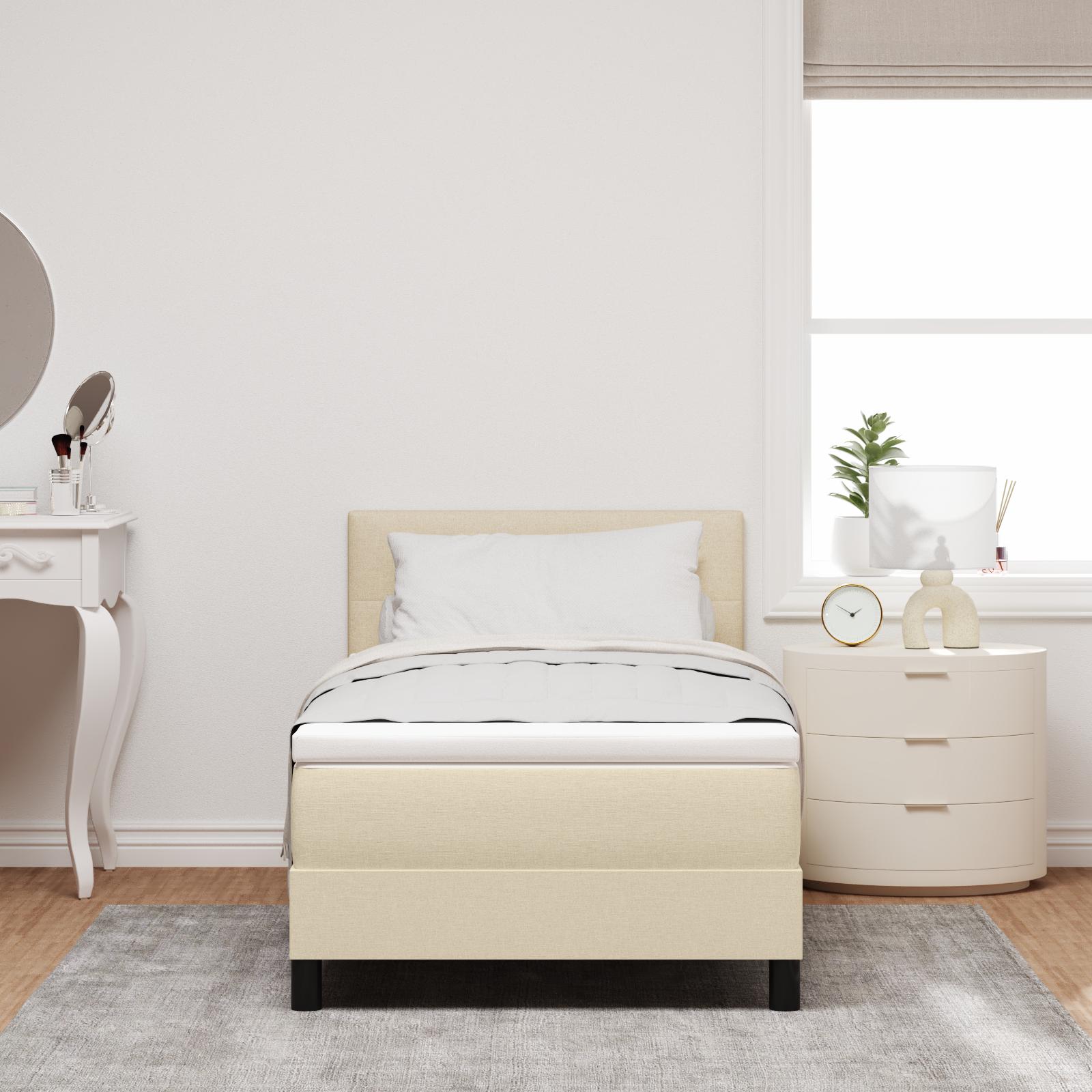 Boxspring Seng med Madras Creme 90x200 cm Stof