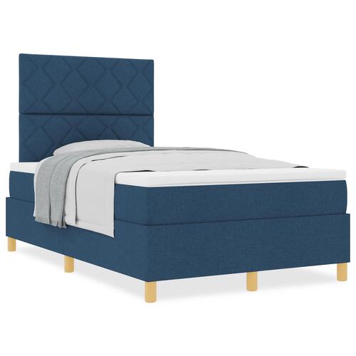 Box Spring Seng med Madras Blå 120x200 cm Stof