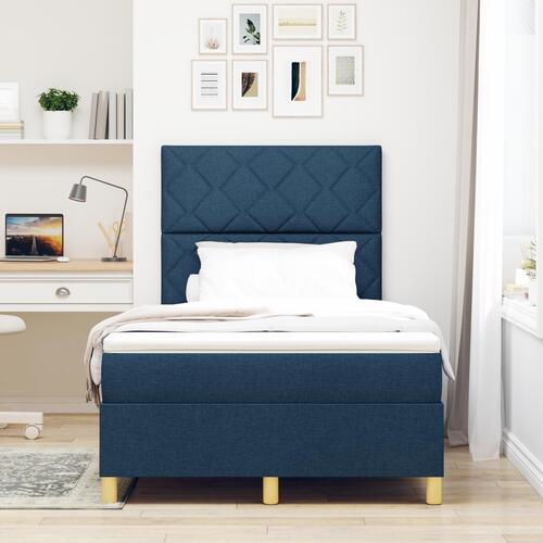 Box Spring Seng med Madras Blå 120x200 cm Stof