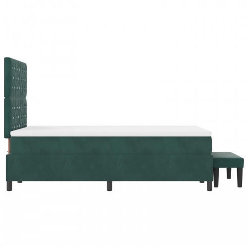 Box Spring Seng med Madras & Bænk Mørkegrøn 120x200 cm Fløjl