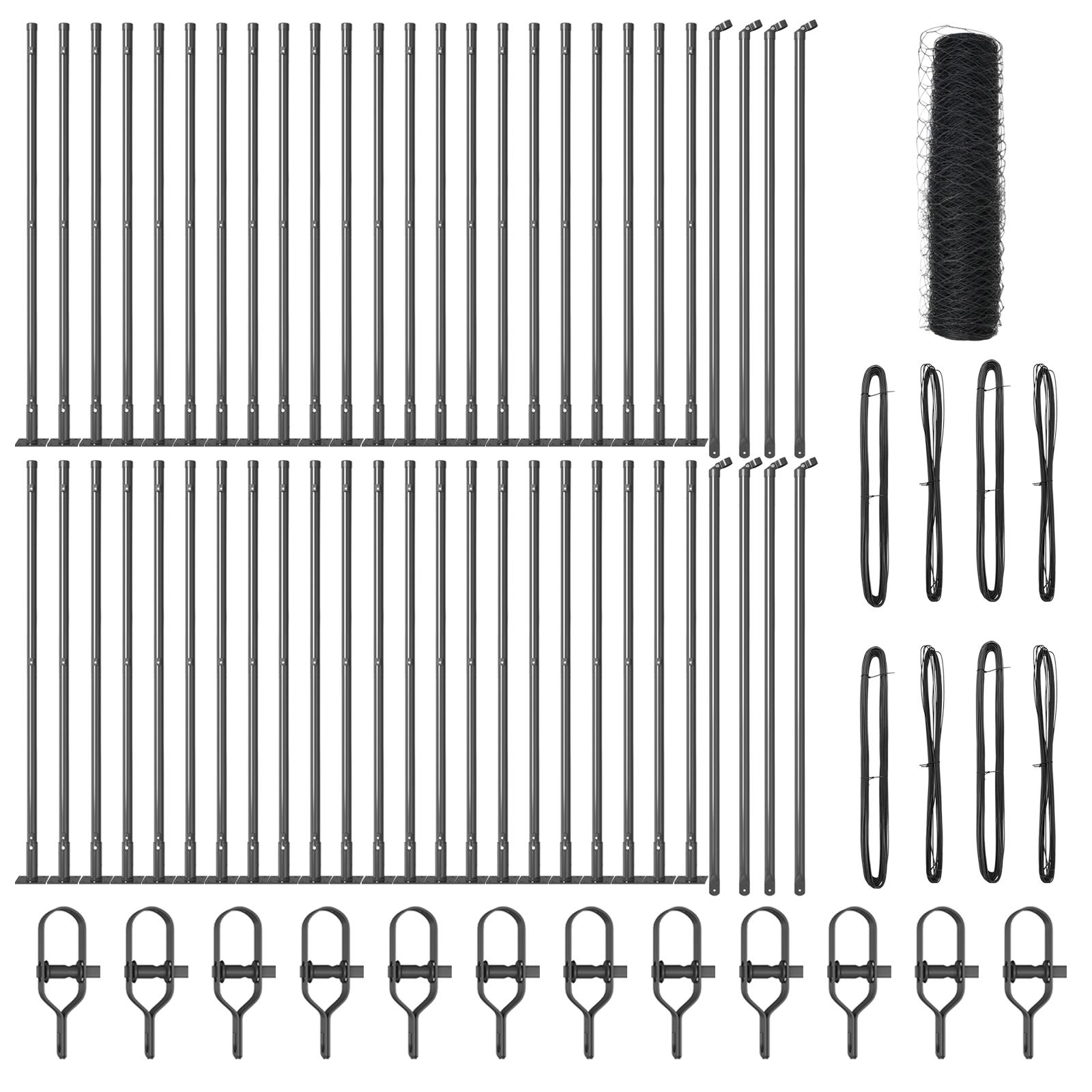 Hexagon Hegn Grå 1x100 m Stål,  Hegnspæle med baseplader 13 stk Ø32mm 110cm galvaniseret stål