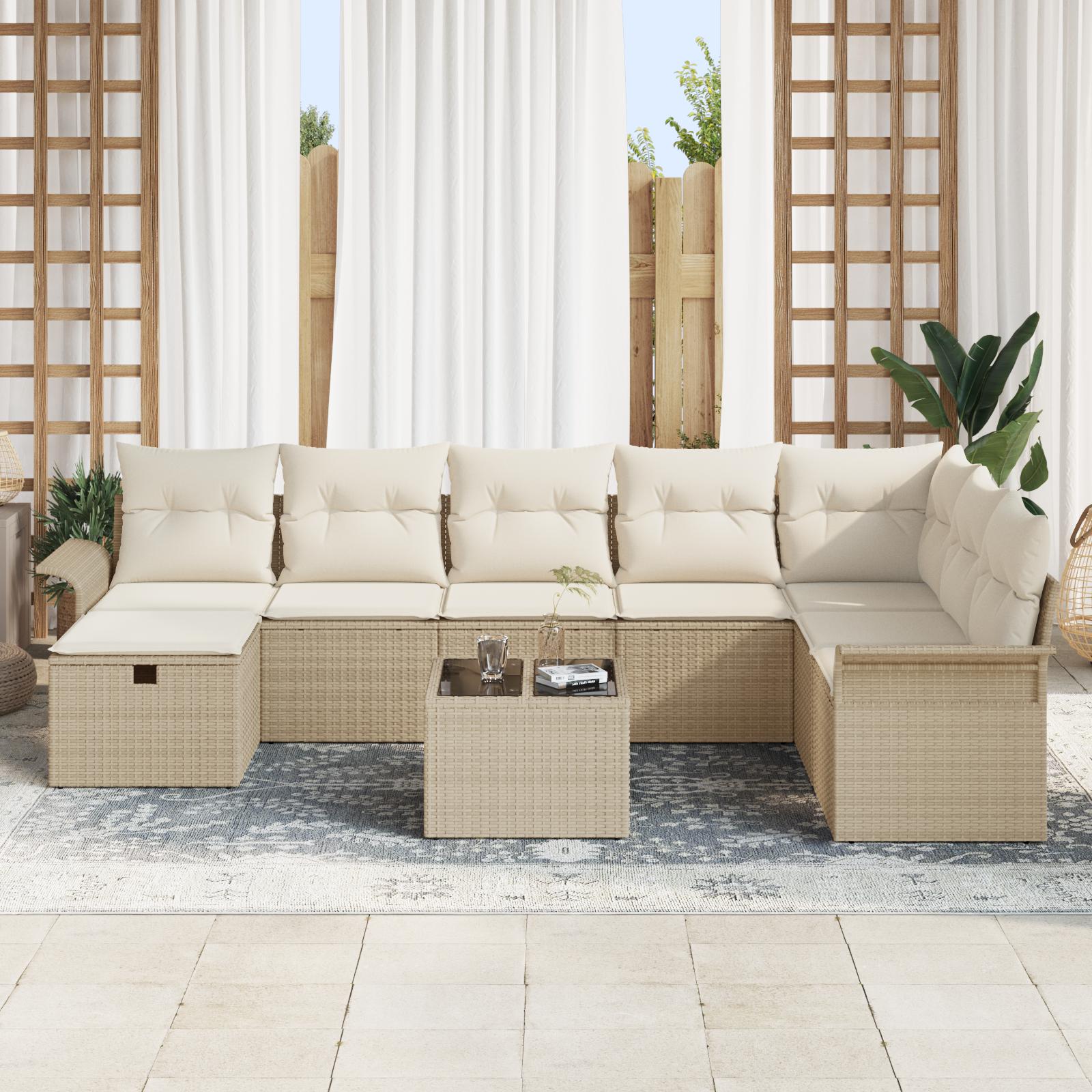 9-delt havesofa sæt med puder beige poly rattan