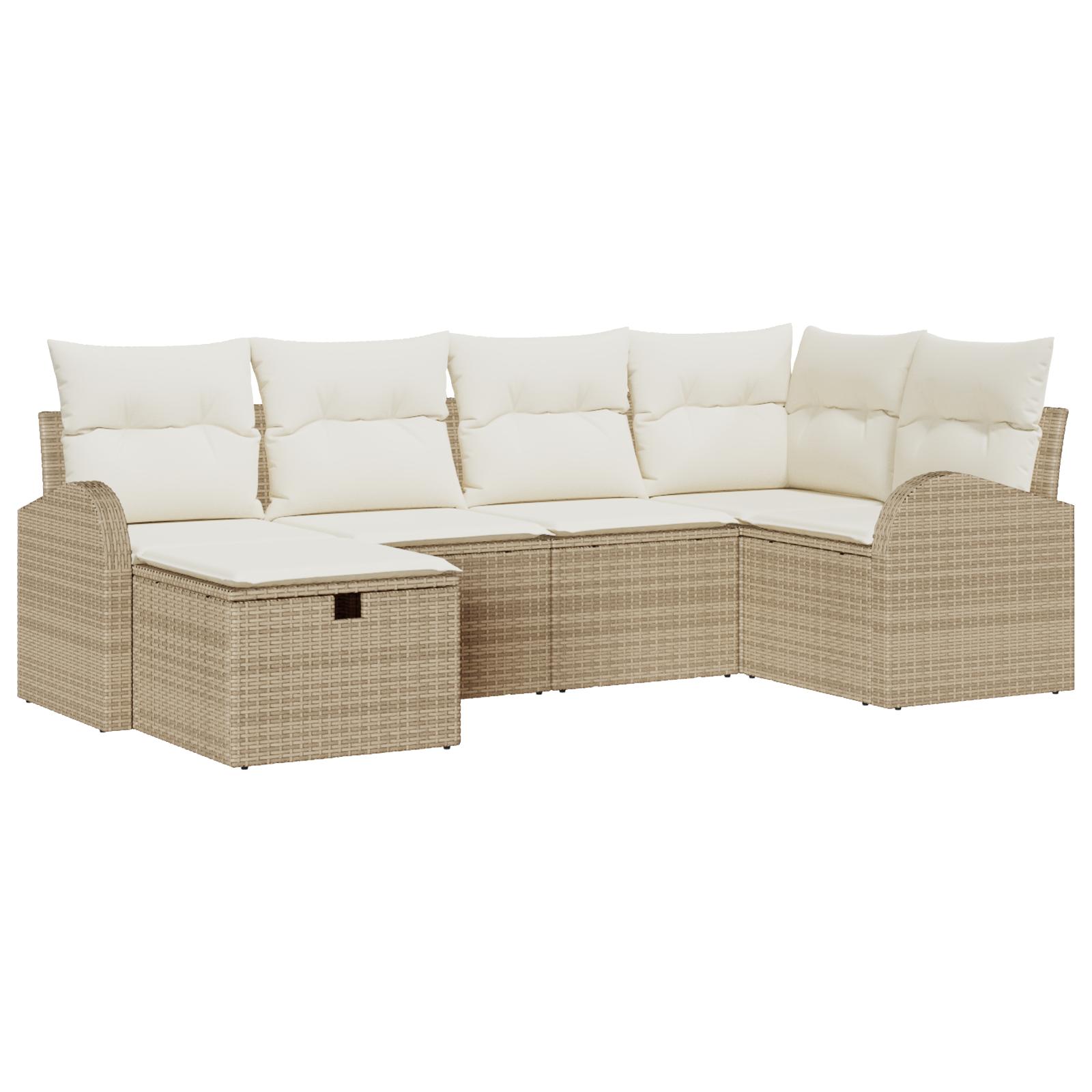 6 Deles Have Sofa Sæt med Puder Beige Poly Rattan