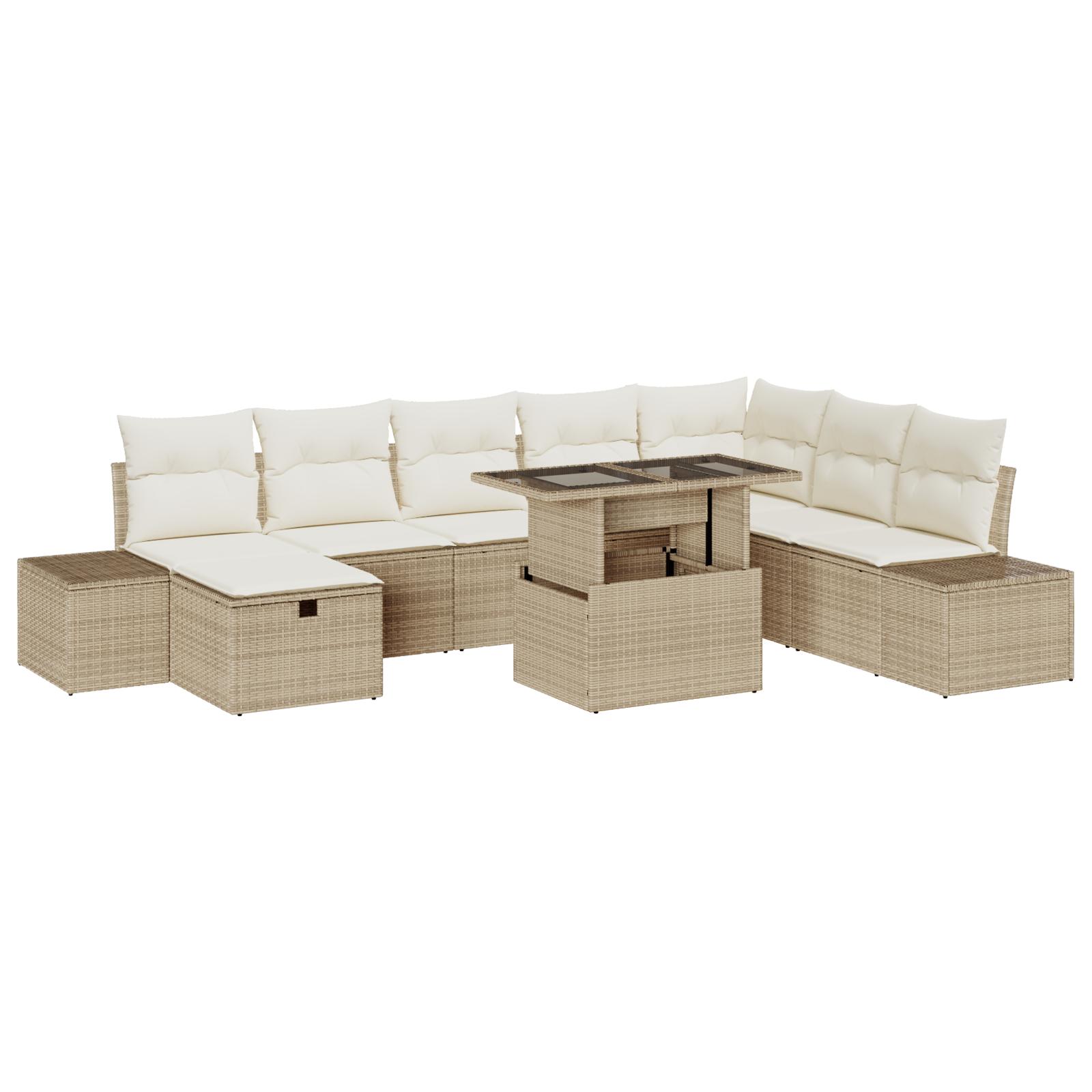 9 Delers Have Sofa Sæt med Puder Beige Poly Rattan