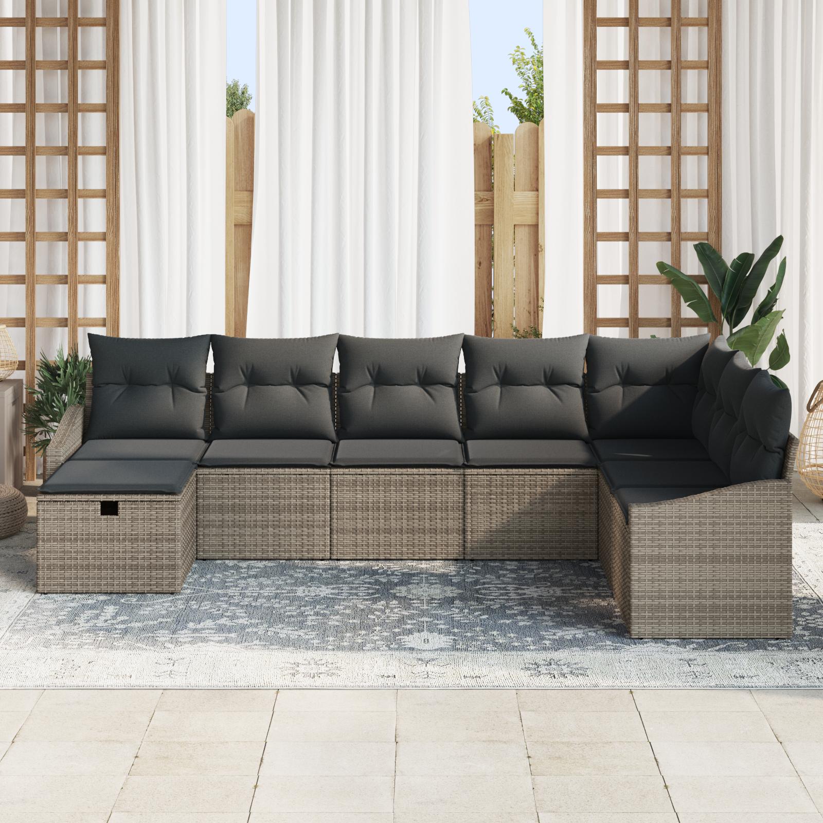 Havesofa Sæt med pude 8 stk Grå 55 x 62 x 69 cm Poly rattan billede