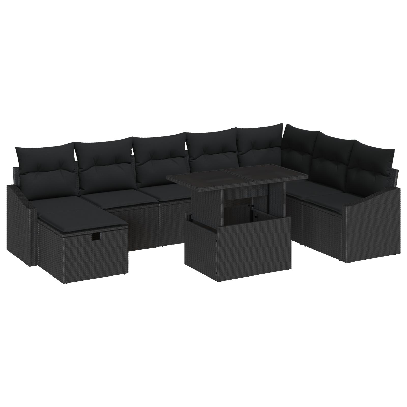 Havesofa Sæt 9 stk Sort polyrattan billede