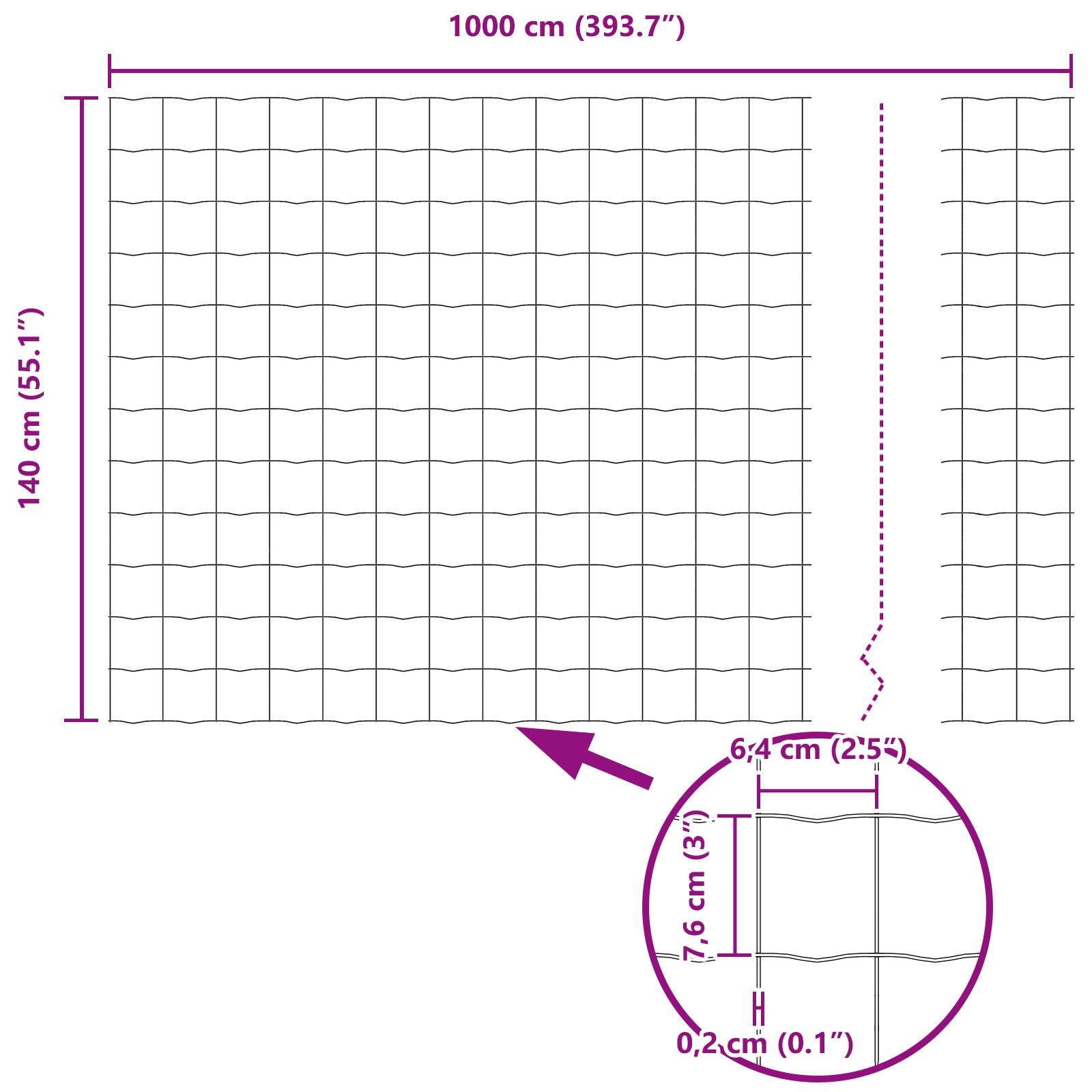 Grå Eurohegn 1,4 x 10 m Stål
