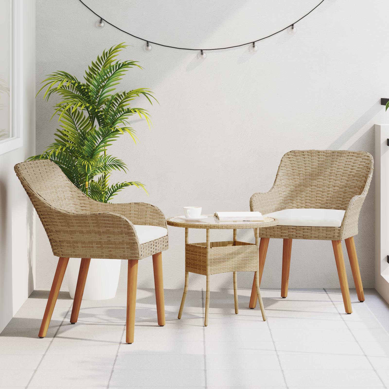 Havestole med puder 2 stk Beige Poly Rattan