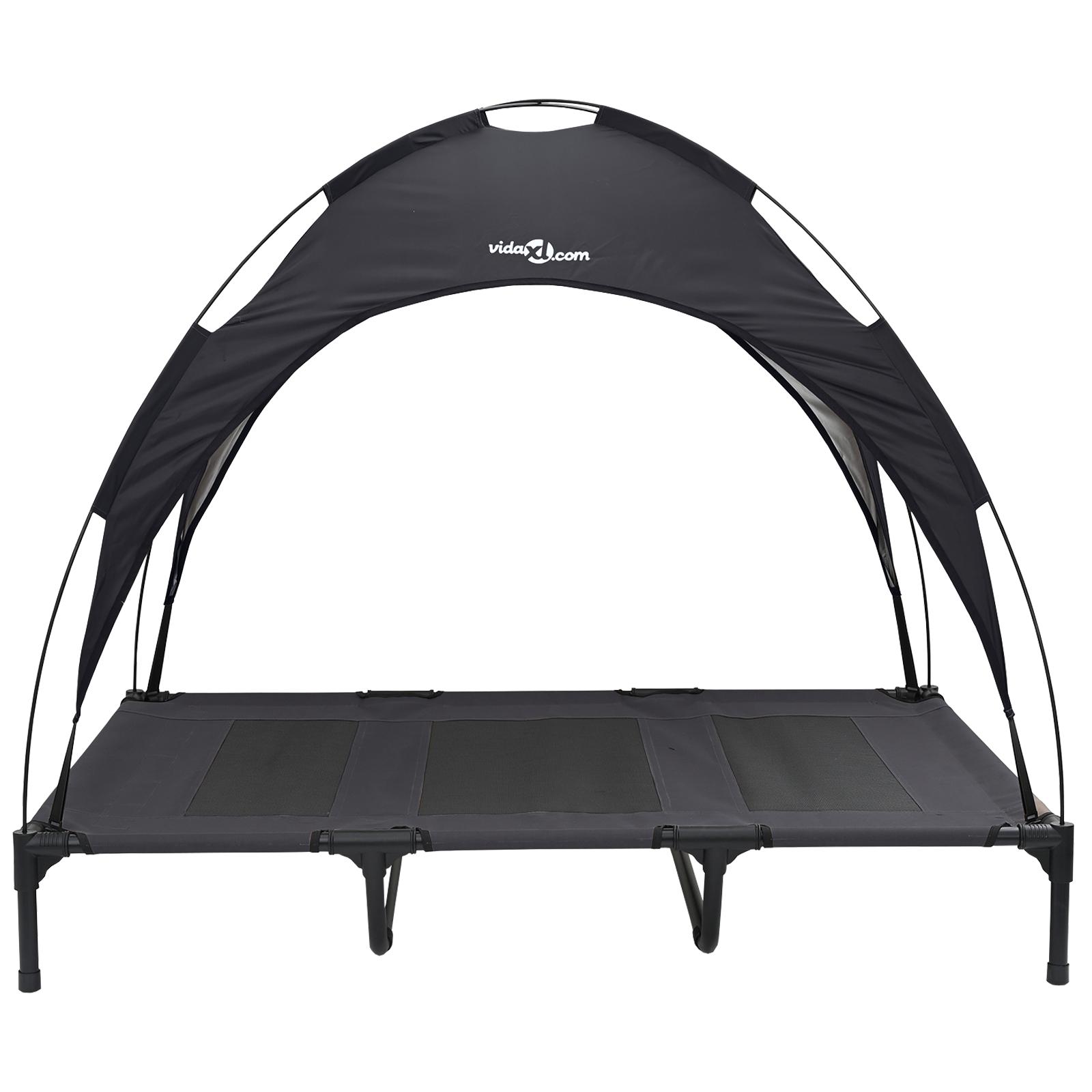 Hævet Hundeseng med Aftageligt Tag Sort XL Stål