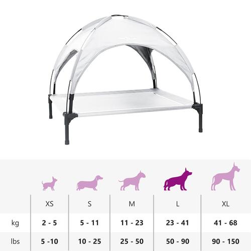 Hævet hundeseng med aftageligt tag Sølvgrå L Stål
