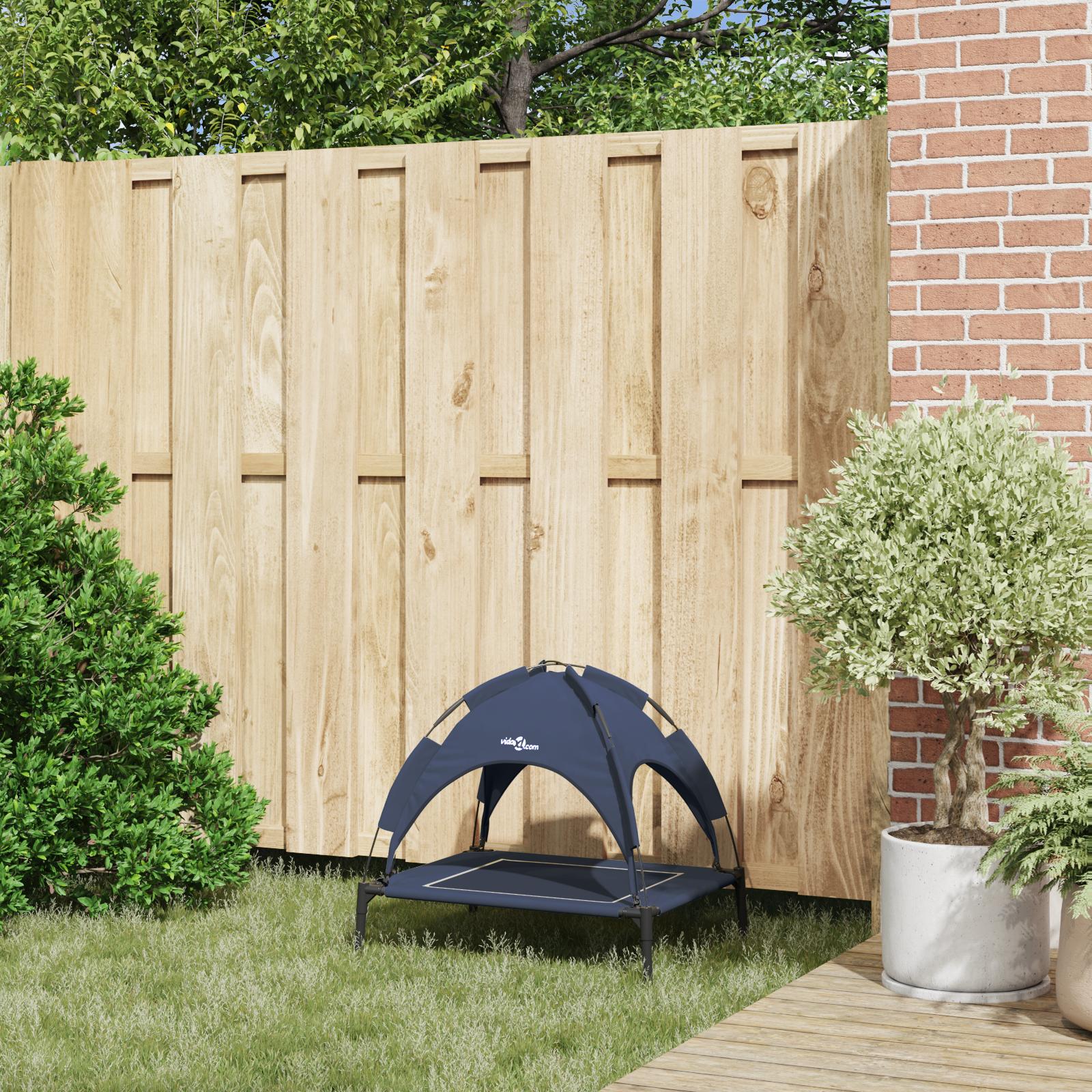 Hævet hundeseng med aftageligt tag marineblå stål