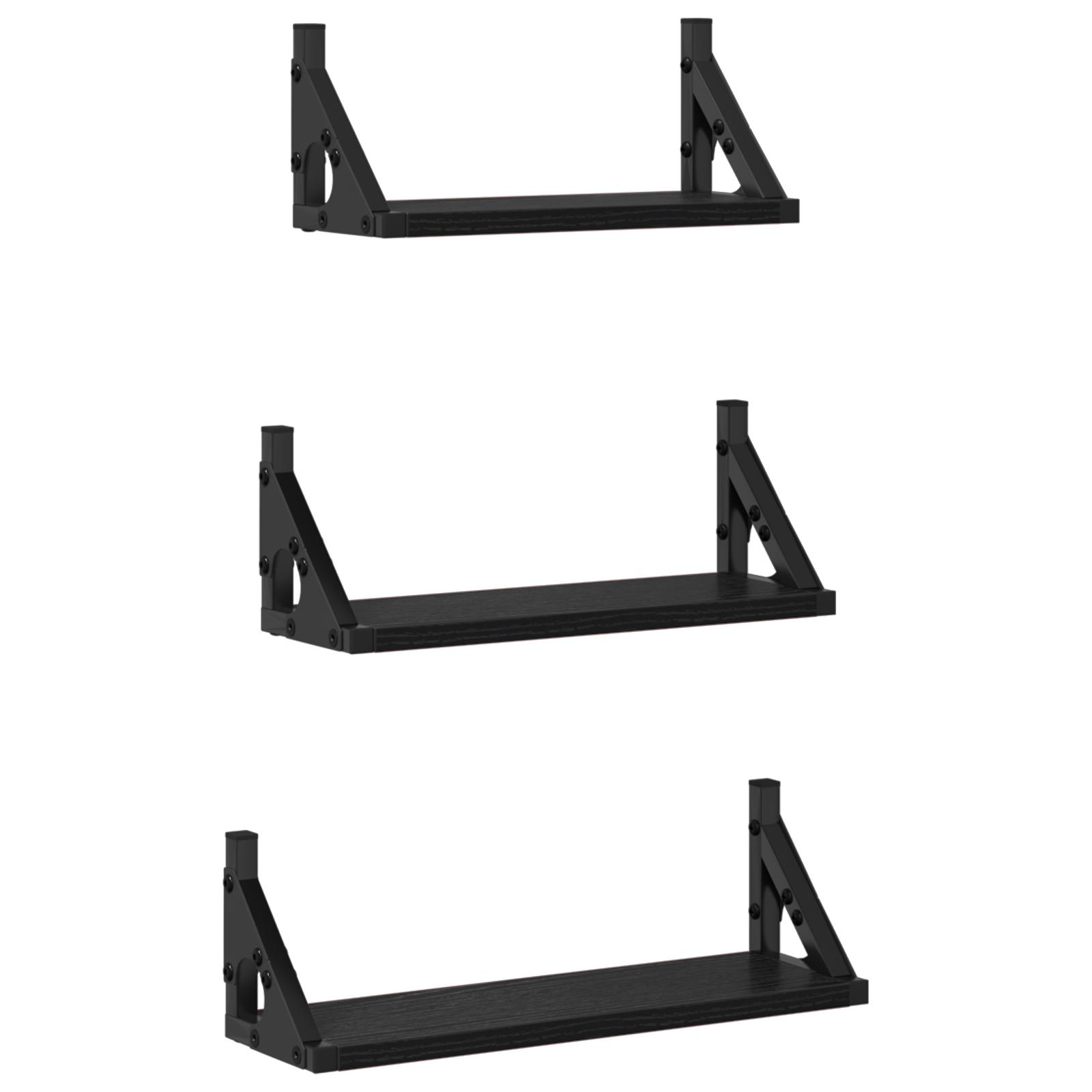3 Piece Wall Shelf Set Sort egetræ konstrueret træ
