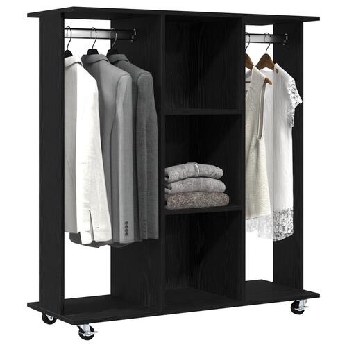 Garderobe med hjul Sort eg 102x38x110 cm Konstrueret træ