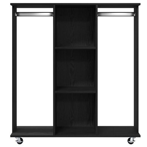 Garderobe med hjul Sort eg 102x38x110 cm Konstrueret træ