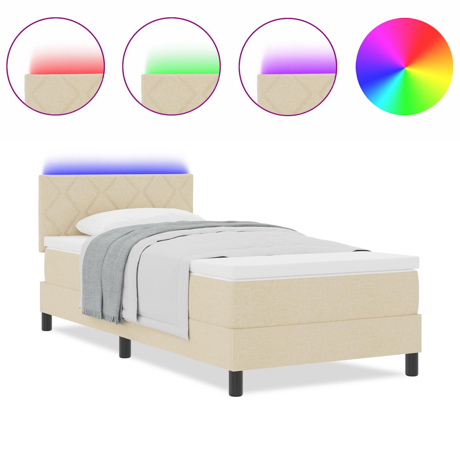 Box spring seng med madras med LED Creme 100 x 200 cm Stof