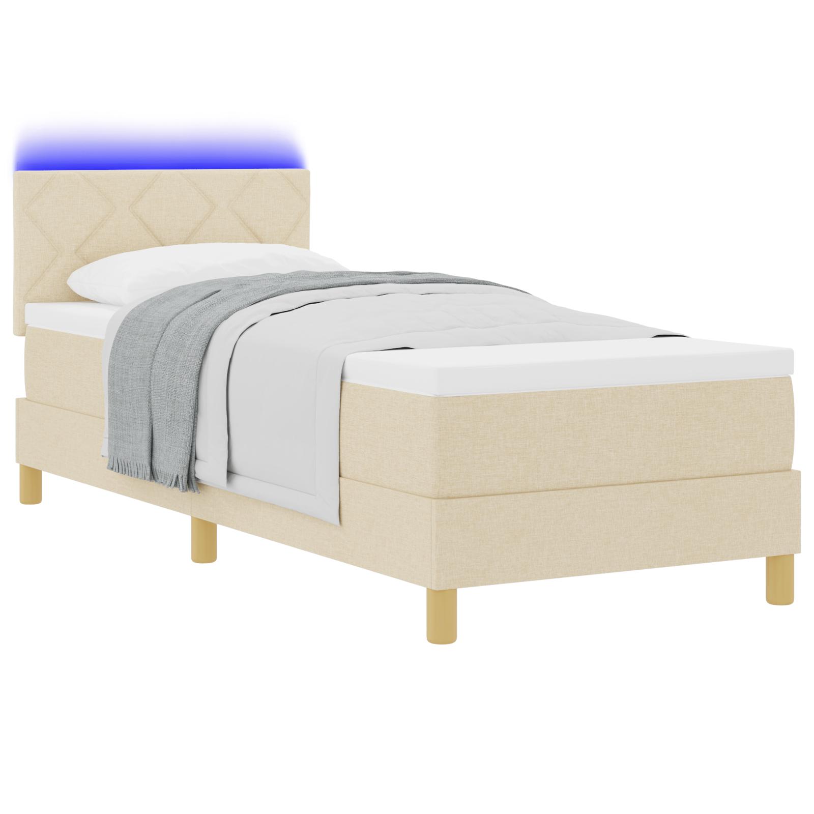 Box Spring Seng med madras & LED Creme 80x200 cm Stof