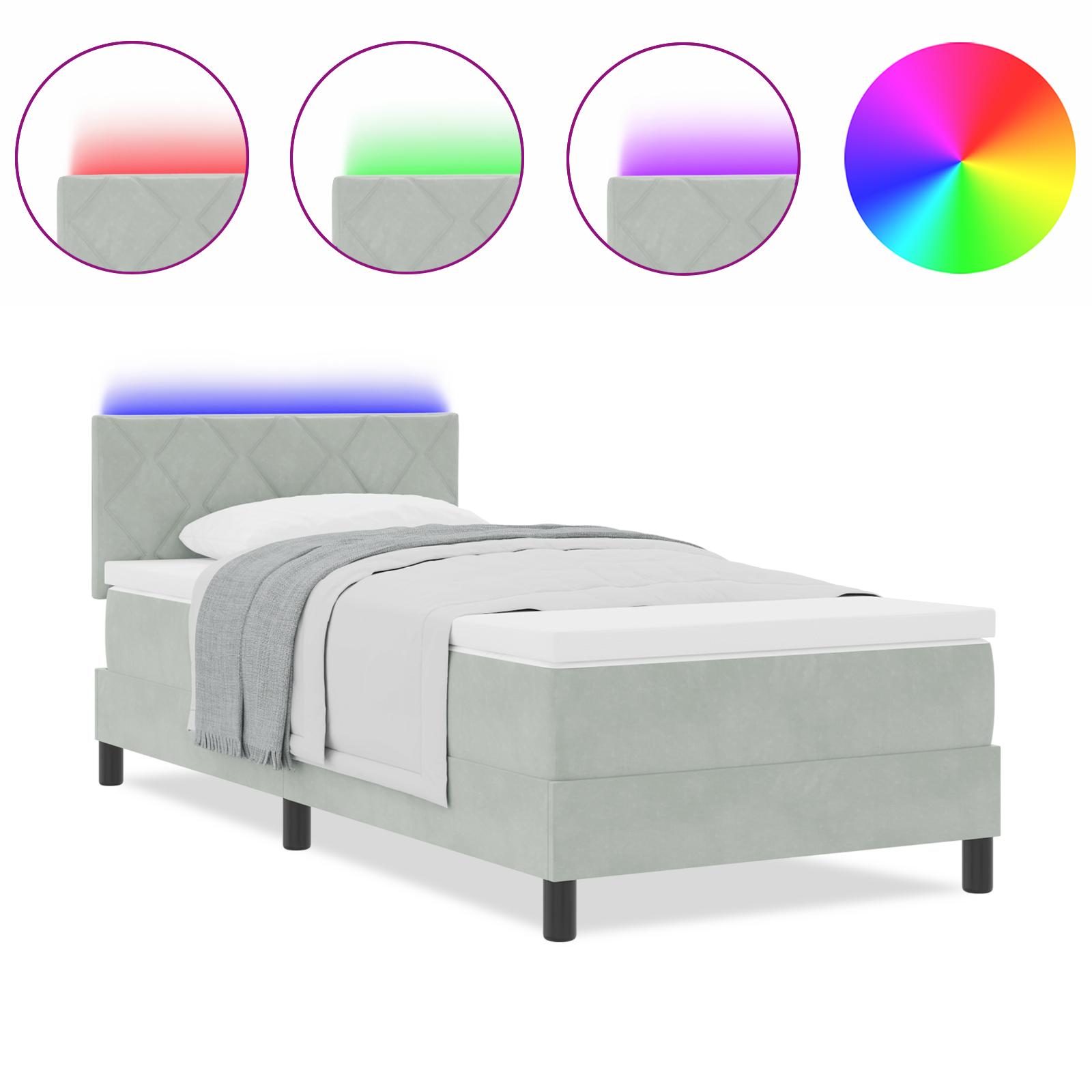 LED Box Spring Bed med madras Lysegrå 100 x 200 cm Fløjl billede