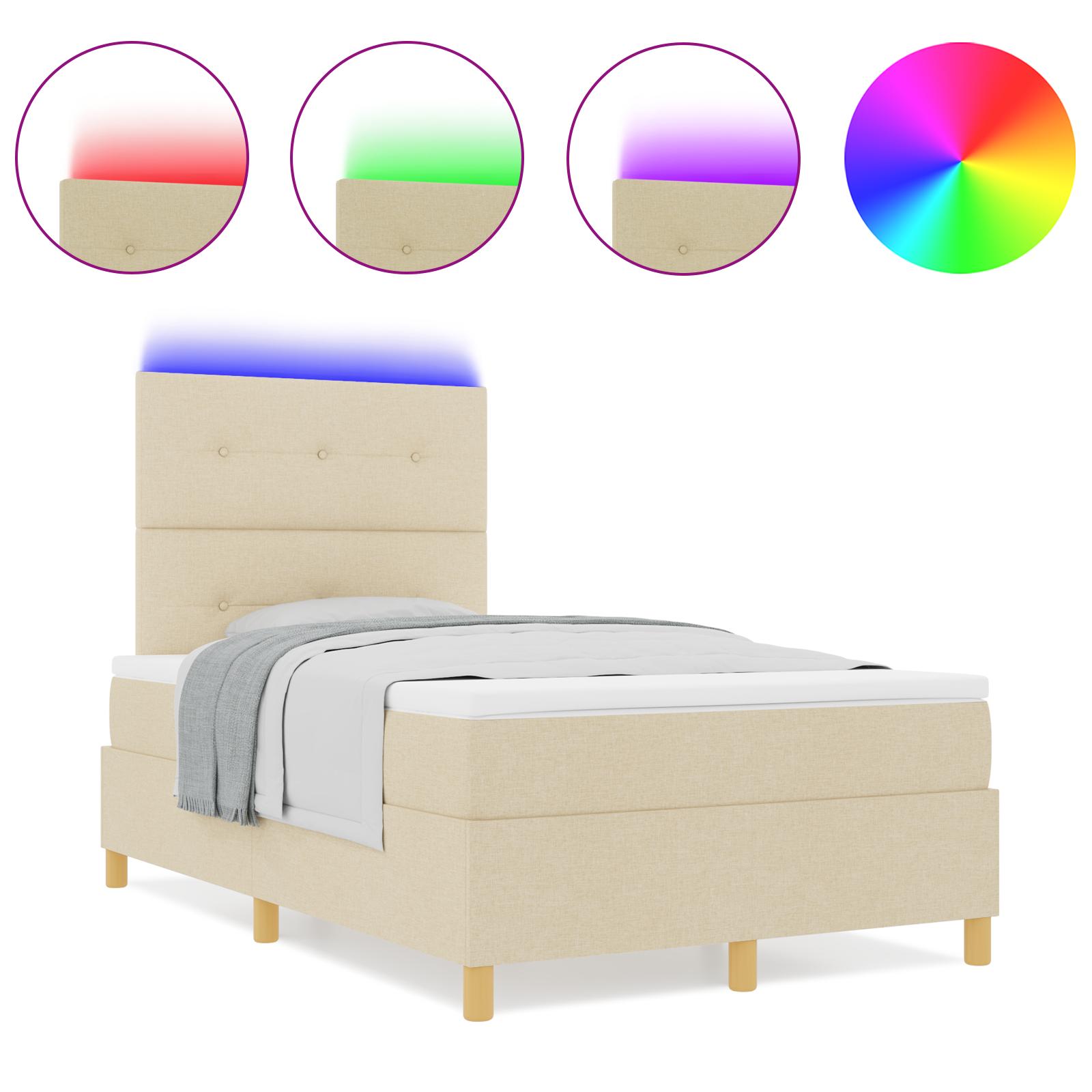 LED Box Spring Bed med madras Creme 120 x 190 cm Stof billede