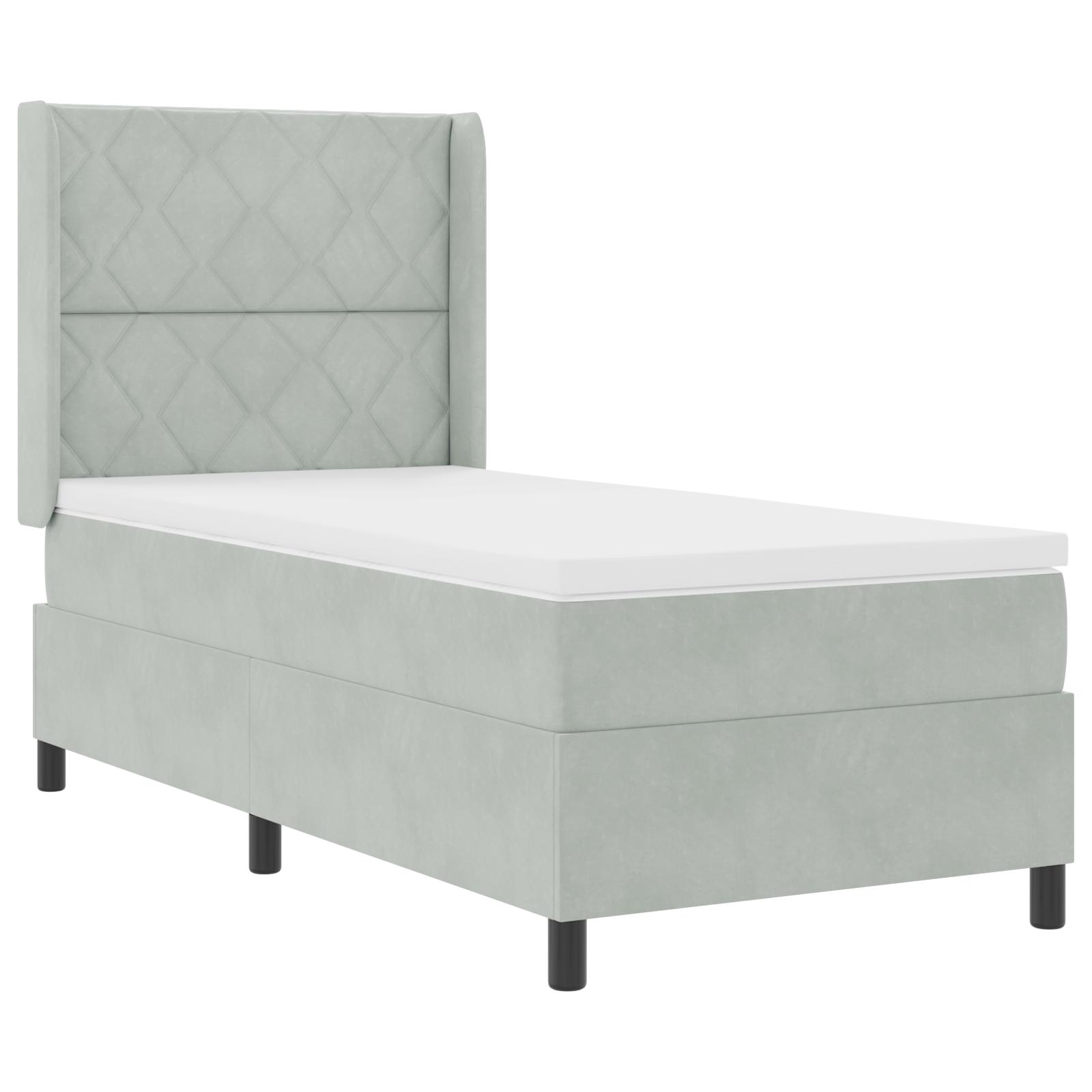 Box Spring Seng med Madras & LED Lys Lysegrå 100x200 cm Fløjl