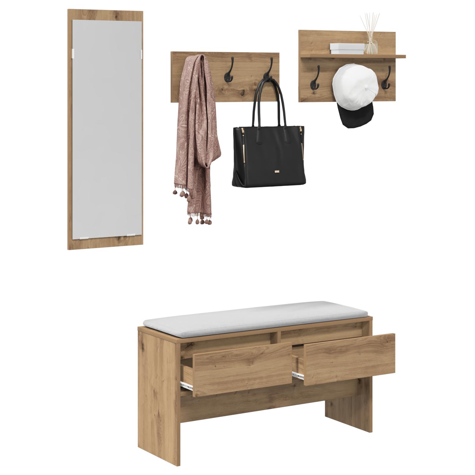 4 Piece Hallway Furniture Set Artisan Oak Engineered Wood