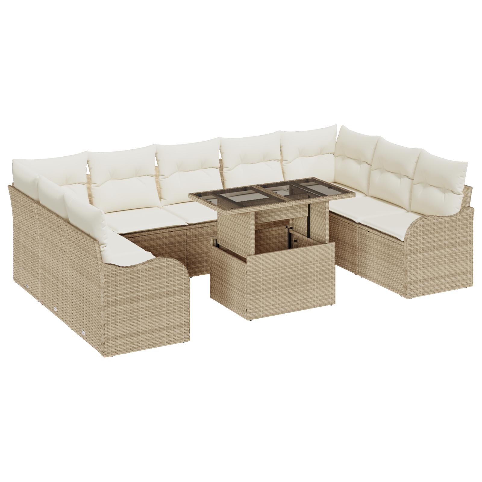 Havesofa sæt med hynder 10 dele beige poly rattan