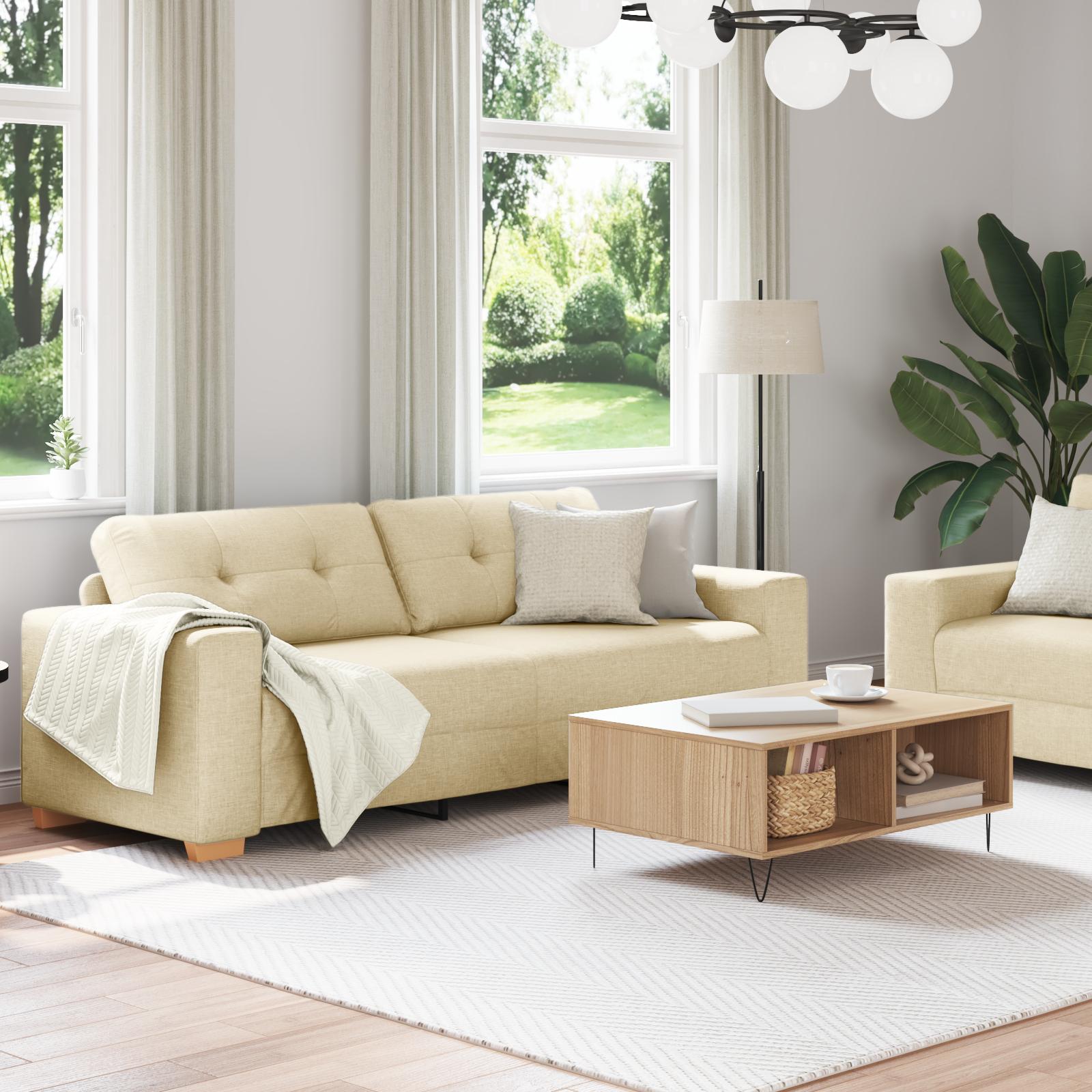 Sofa Sæt med pude med pude 2 stk Creme 221 x 78 x 80 cm Stof billede