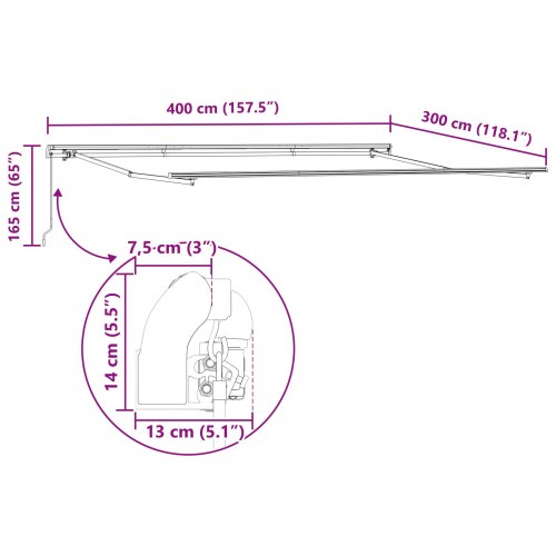 Manuel Udtækkelig Markise Sort 400x300 cm, Markise Udskiftningsstof til 4x3 m Ramme Sort