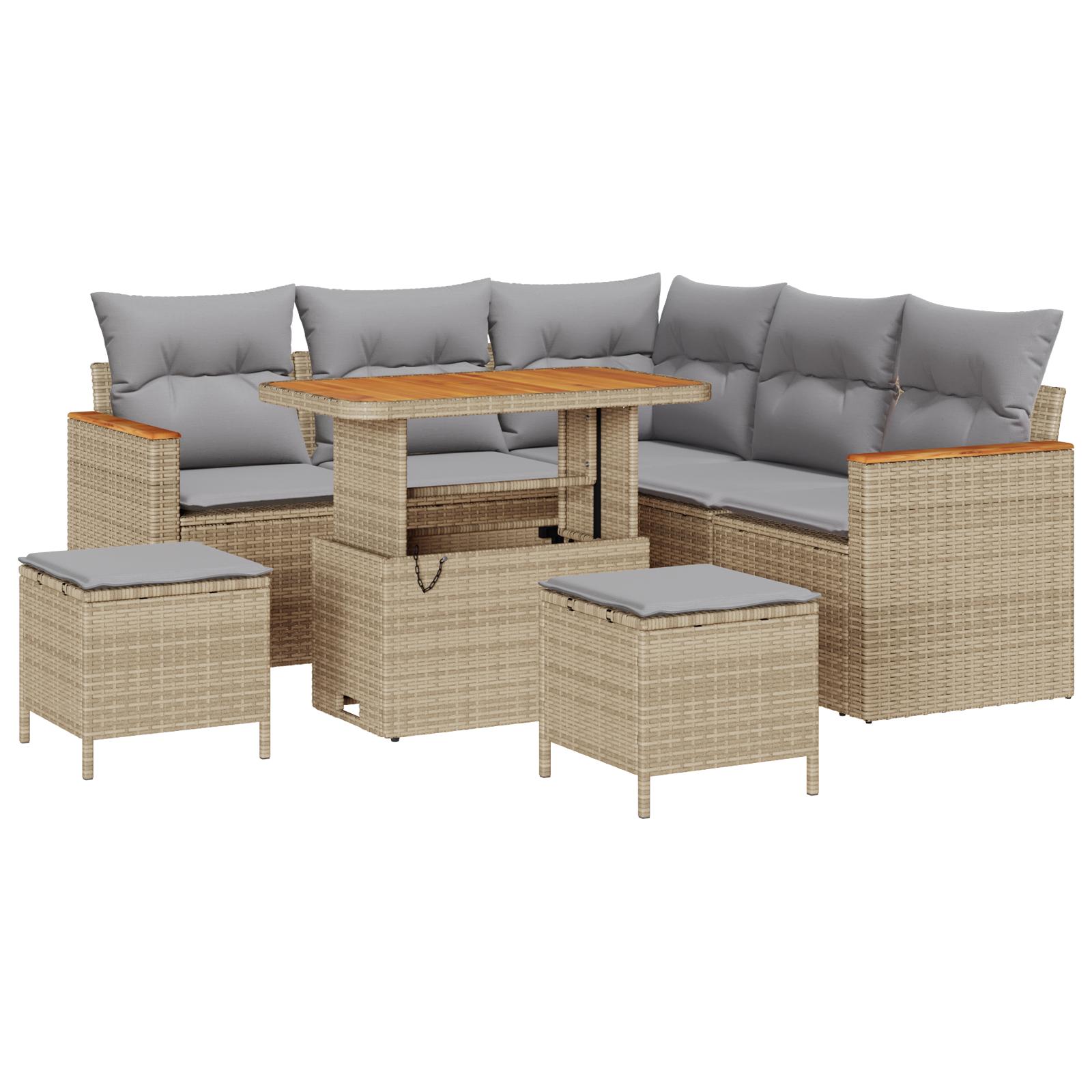 Havesofa Sæt med pude med opbevaring Beige Poly rattan billede