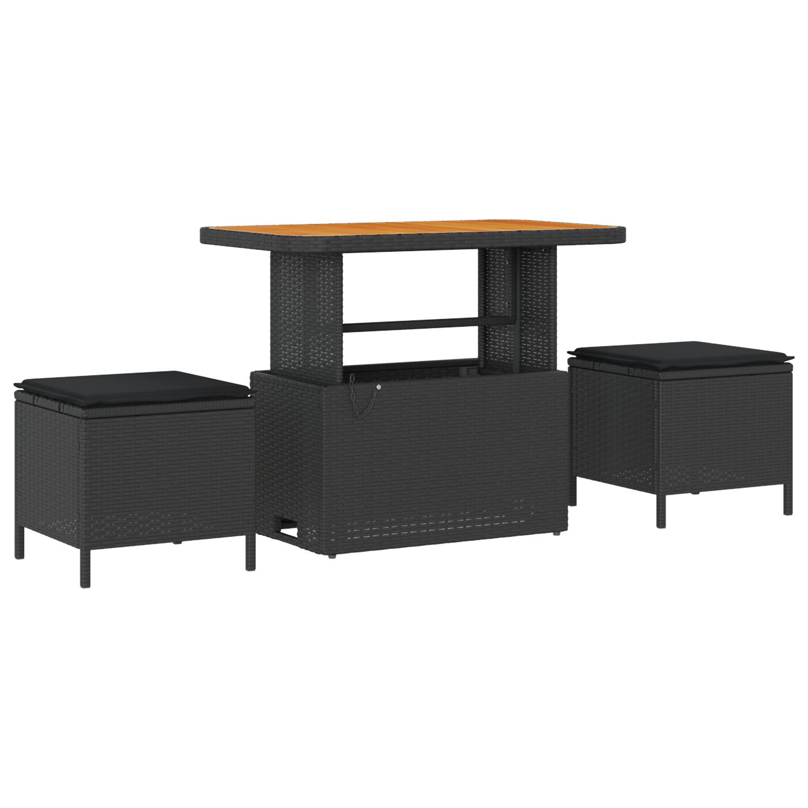 13-delt Have Sofa Sæt med Puder Sort Poly Rattan Akacia,  3-delt Have Spisestuesæt med Puder Sort Poly Rattan Akacia