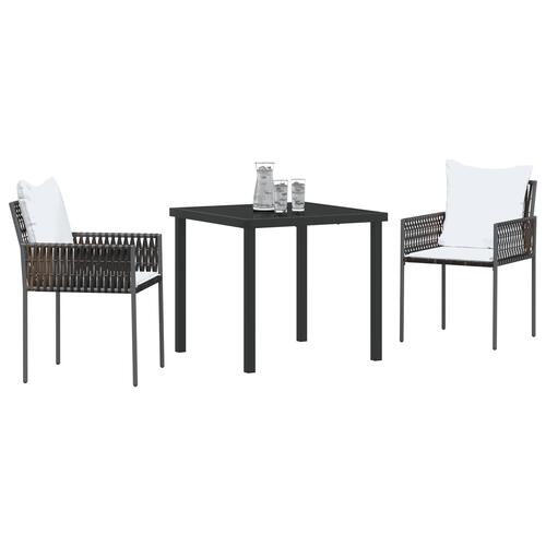 3 Stykke Have Spisesæt med Puder Brun Poly Rattan
