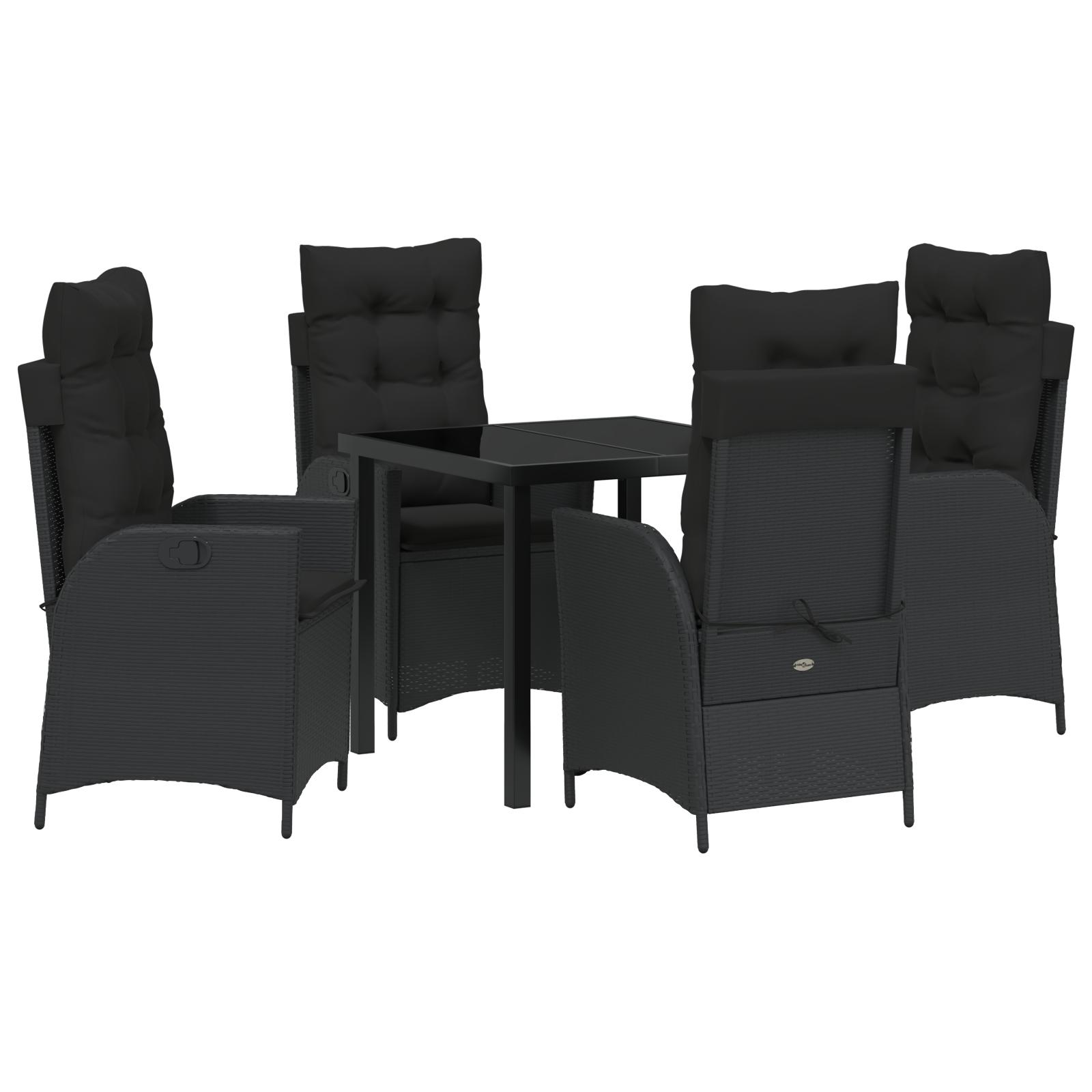 Have spisebordssæt i sort polyrattan med puder - 5 dele