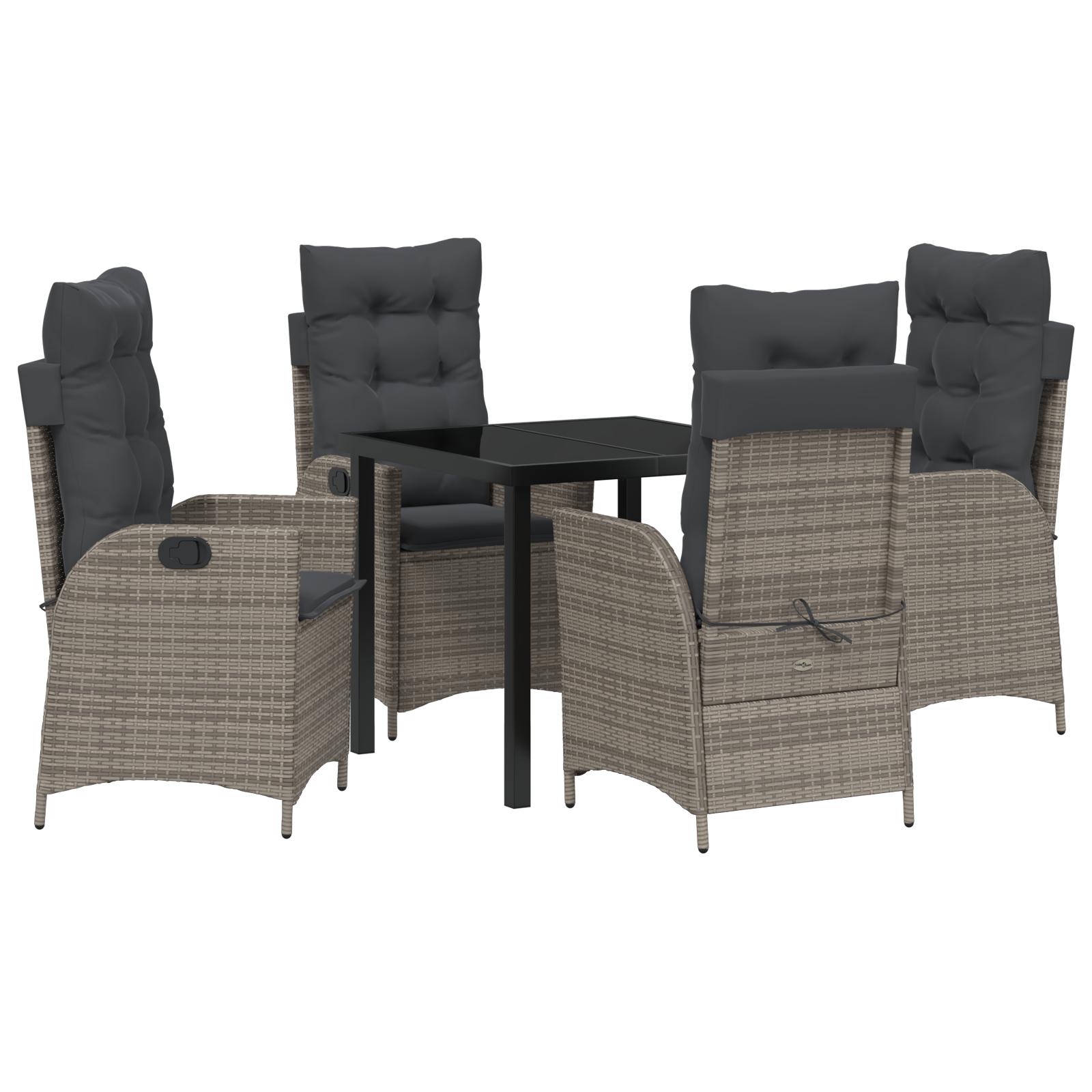 5 Piece Garden Dining Set with Cushions Grey Poly Rattan