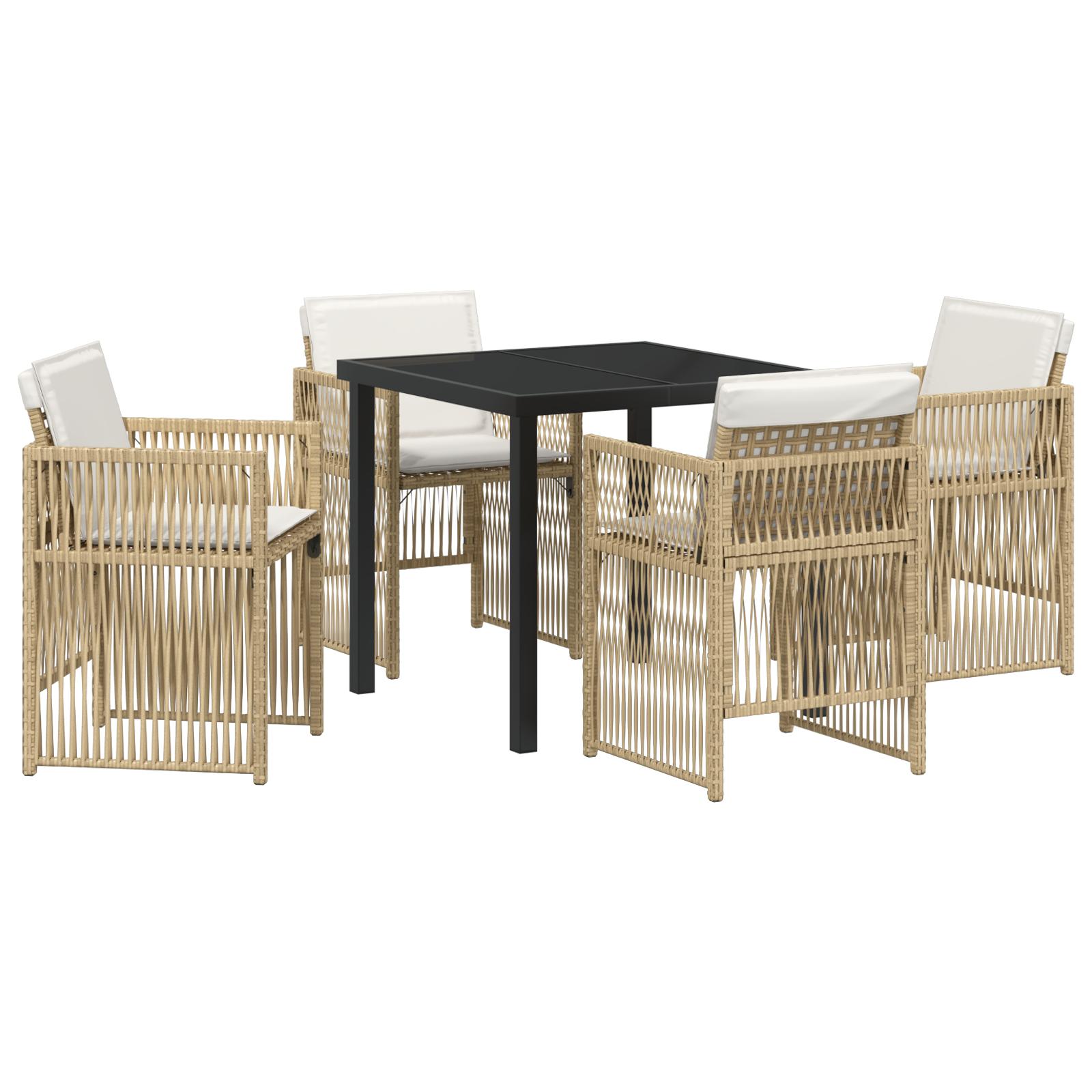 5-delt have spise sæt med puder beige poly rattan,  havebord sort 80x80x73 cm hærdet glas