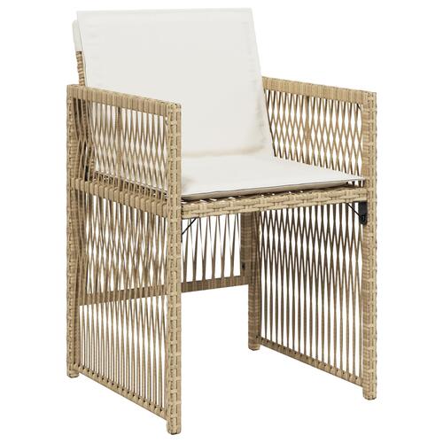 5-delt have spisebord sæt med puder beige poly rattan, havebord sort 140x80x73 cm hærdet glas
