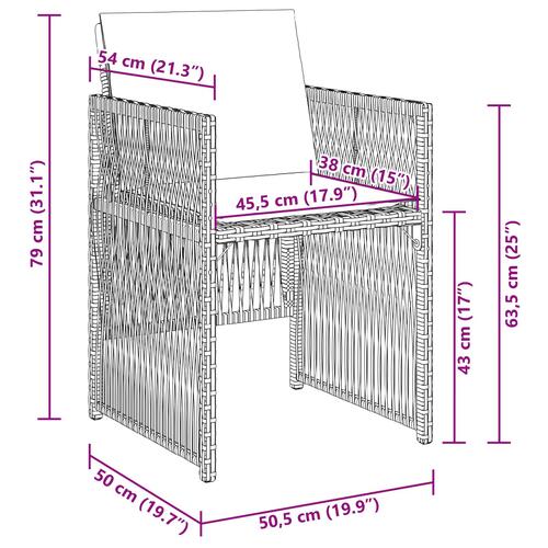 5-delt have spisebord sæt med puder beige poly rattan, havebord sort 80x80x73 cm hærdet glas