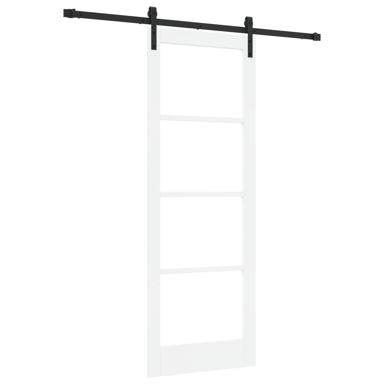 Glidende Dør med Hardware Sæt 'ORKDAL'Hvid Solid Træ & Glas,  Indvendig Dør med Glas 'ORKDAL'Hvid 78x211x4 cm
