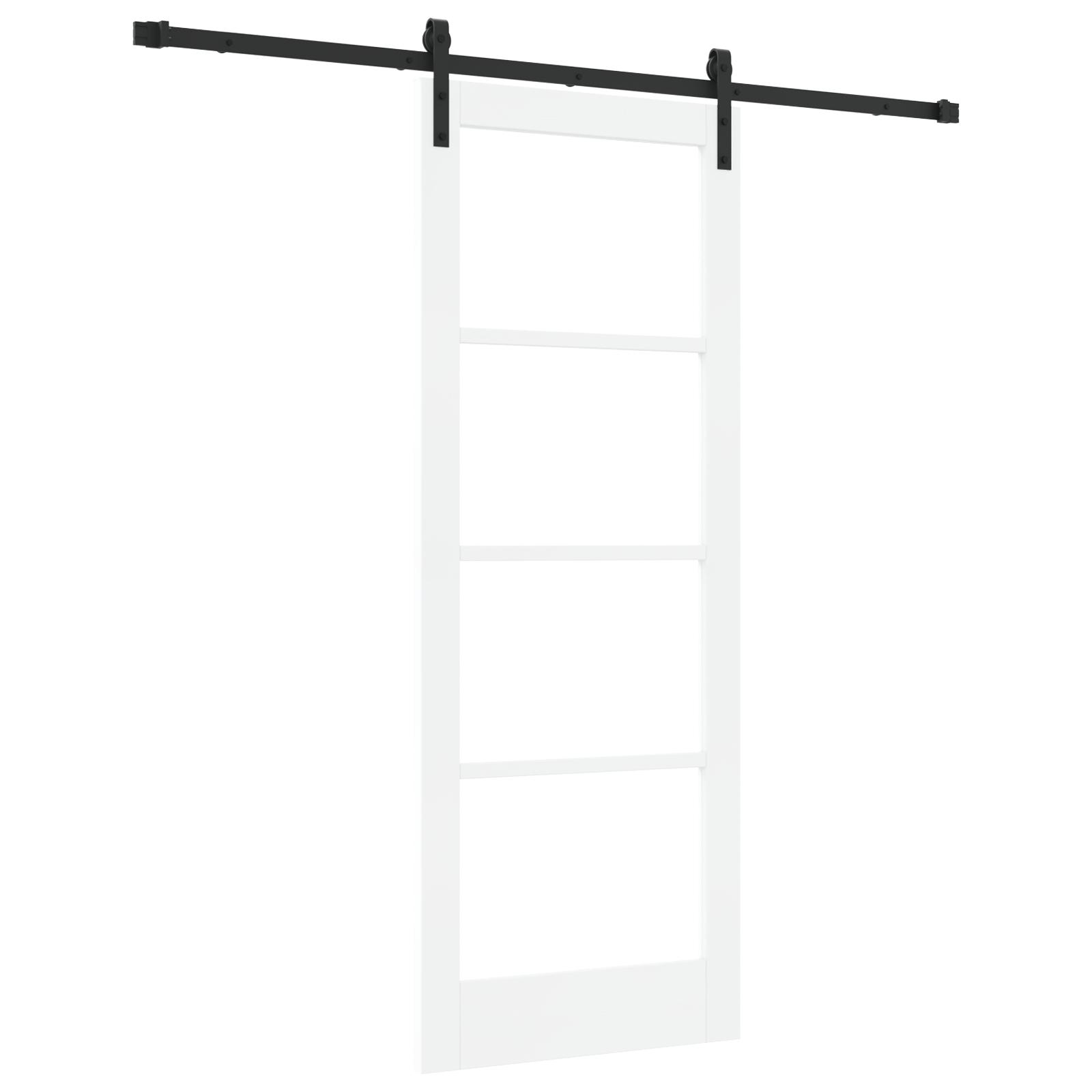 Glidende Dør med Hardware Sæt "ORKDAL" Hvid Solid Træ & Glas,  Indvendig Dør med Glas "ORKDAL" Hvid 78x202x4 cm