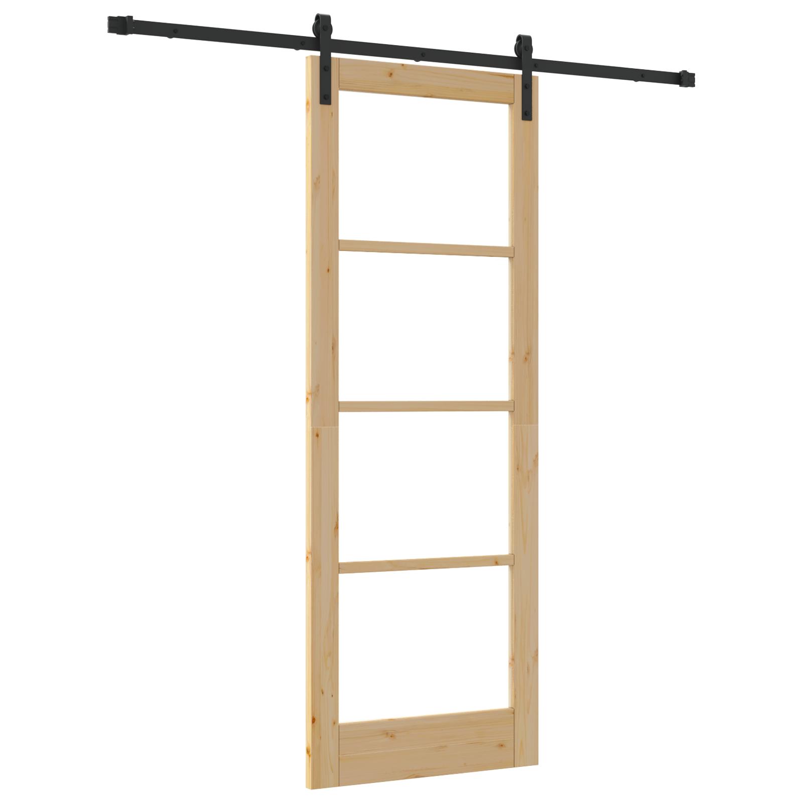 Glidende Dør med Hardware Sæt "ORKDAL" Solid Træ & Glas,  Indvendig Dør med Glas "ORKDAL" 78x211x4 cm Solid Træ Fyr