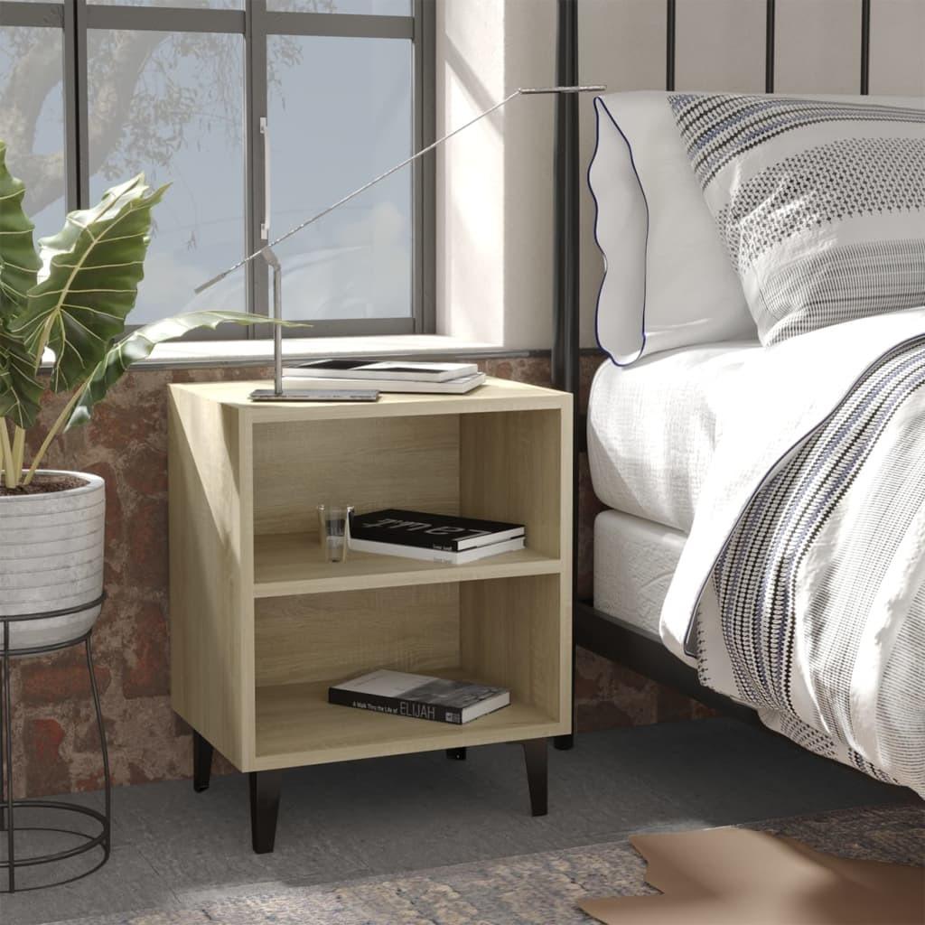 Sengebord med metalben 40x30x50 cm sonoma-eg
